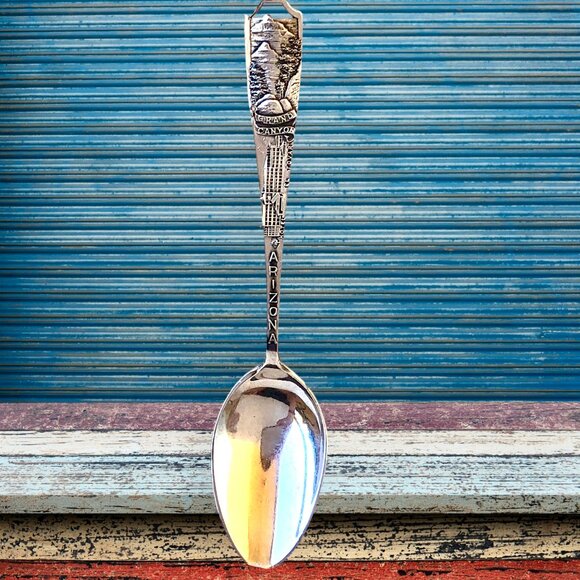 Grand Canyon Arizona Vtg Sterling Silver Souvenir Spoon FRONT + BACK Scenes - Picture 3 of 12